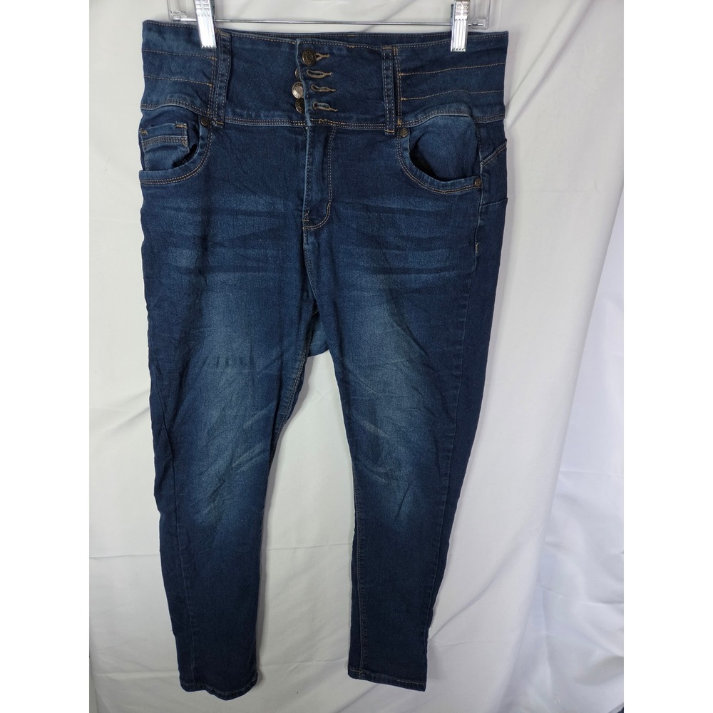 Bamboo Jeans Womens  Dark Wash High Rise Skinny Four Button Fly Stretch Denim